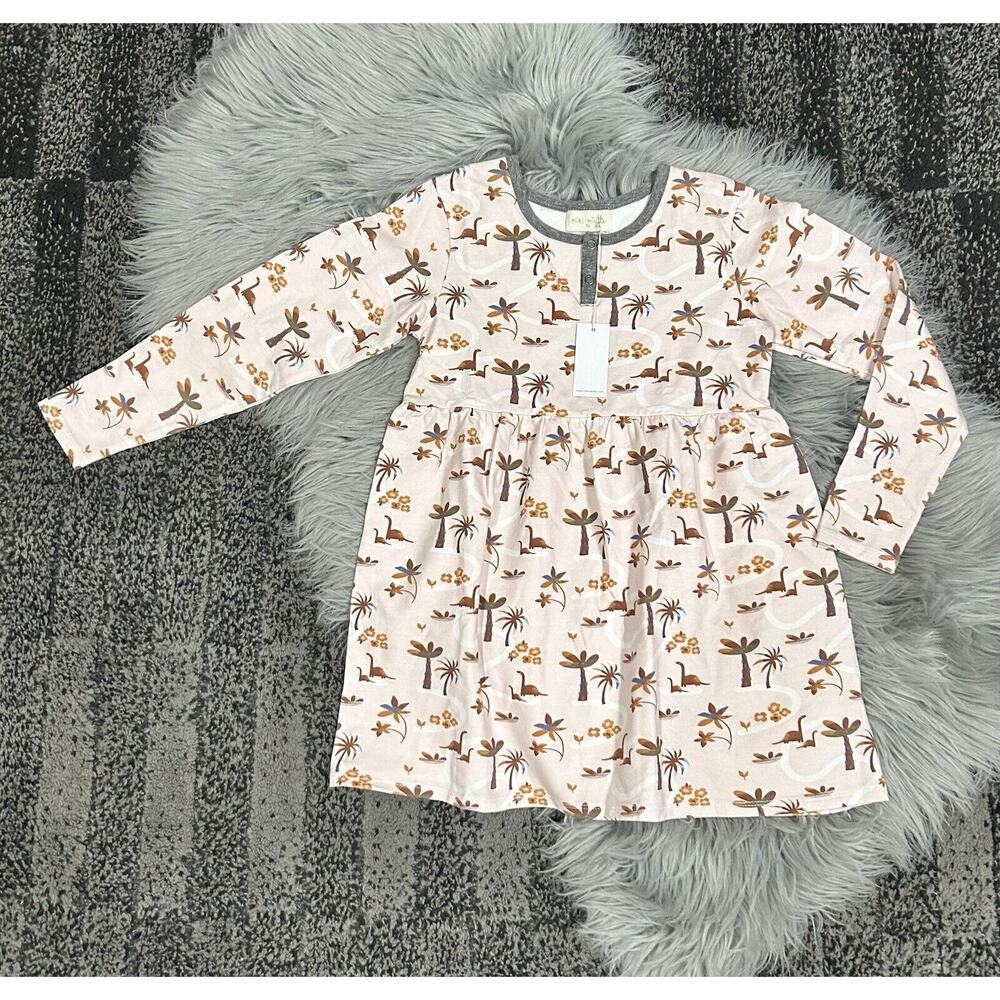 Miki‎ Miette Liv Long Sleeve Dress Sauropod Dinosaur Size 7Y New